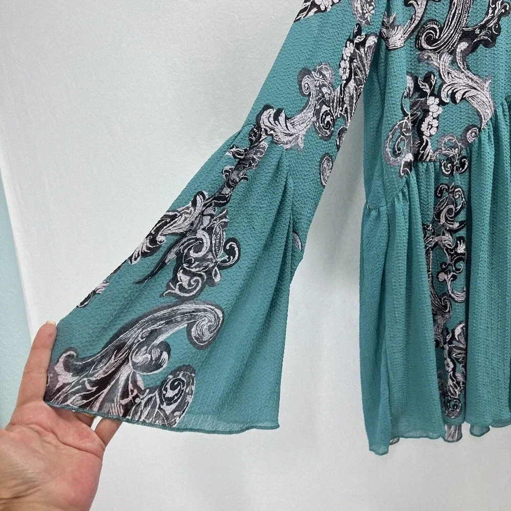 Intimately Free People Slip Dress SMALL Symphony Jade Combo Printed Bell Sleeve_6